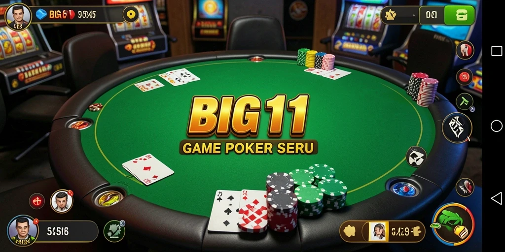 Tampilan utama gameplay Poker di BIG11 yang menarik dan interaktif.