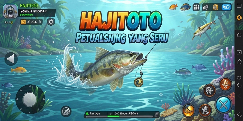 Tampilan gameplay seru di HAJITOTO dengan momen menangkap ikan.