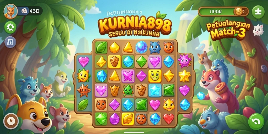 Screenshot gameplay KURNIA898 menunjukkan kemeriahan mencocokkan permata.