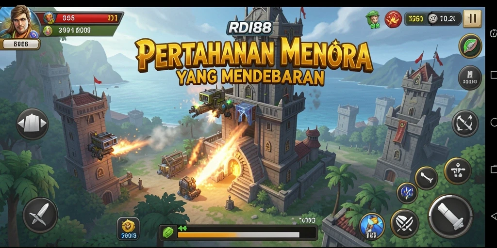 Tampilan gameplay RDI88 yang mendebarkan dalam Tower Defense.