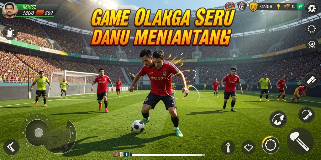 Tangkapan layar gameplay menampilkan aksi seru di lapangan olahraga.