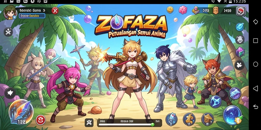 Tampilan gameplay ZOFAZA dengan aksi seru dan karakter Anime.